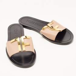 Tom Ford Pink Leather TF Logo Flat Slides Size 38