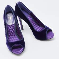 Pre Owned Tom Ford Purple Velvet Peep Toe Pumps Size 36