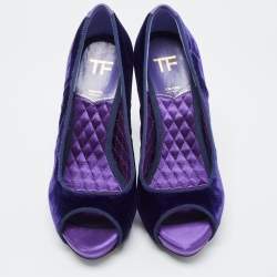 Pre Owned Tom Ford Purple Velvet Peep Toe Pumps Size 36