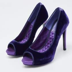 Pre Owned Tom Ford Purple Velvet Peep Toe Pumps Size 36
