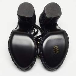 Pre Owned Tom Ford Black Raffia and Leather Ankle Strap Sandals Size 38