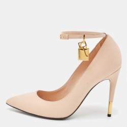 Tom Ford Beige Leather Padlock Pointed Toe Pumps Size 38.5