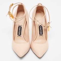 Tom Ford Beige Leather Padlock Pointed Toe Pumps Size 38.5