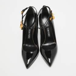 Tom Ford Black Patent Padlock Ankle Strap Pumps Size 39.5