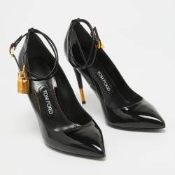 Tom Ford Black Patent Padlock Ankle Strap Pumps Size 39.5