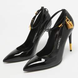 Tom Ford Black Patent Padlock Ankle Strap Pumps Size 39.5