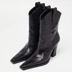 Tom Ford Black Croc Embossed Leather Western Ankle Boots Size 36