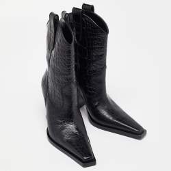 Tom Ford Black Croc Embossed Leather Western Ankle Boots Size 36