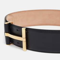 Pre Owned Tom Ford Black Leather T Buckle Wide Belt 75CM