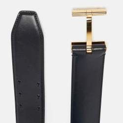 Pre Owned Tom Ford Black Leather T Buckle Wide Belt 75CM