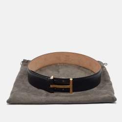 Pre Owned Tom Ford Black Leather T Buckle Wide Belt 75CM