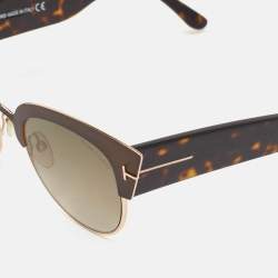 Pre Owned نظارة شمسية توم فورد تورتيز/بنية أسيتات بدرجة لون الذهب الوردي