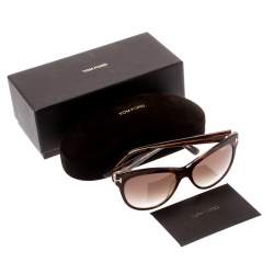 Pre Owned Tom Ford Havana/Brown Gradient TF430 Lily Cat Eye Sunglasses