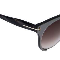 Pre Owned Tom Ford Ice Grey / Brown Gradient TF 365 Leona Cat Eye Sunglasses