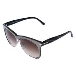 Pre Owned Tom Ford Ice Grey / Brown Gradient TF 365 Leona Cat Eye Sunglasses