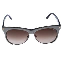 Pre Owned Tom Ford Ice Grey / Brown Gradient TF 365 Leona Cat Eye Sunglasses