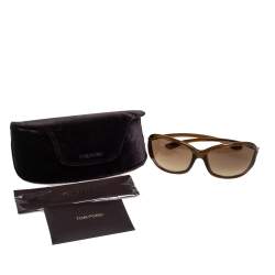 Pre Owned نظارة شمسية توم فورد "تي أف008 جينيفر" مربع مصقول غرادينت بني و هافانا داكن