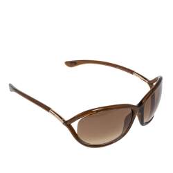 Pre Owned نظارة شمسية توم فورد "تي أف008 جينيفر" مربع مصقول غرادينت بني و هافانا داكن