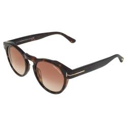 Pre Owned Tom Ford Havana Brown/Brown Gradient FT615 Margaux-02 Round Sunglasses