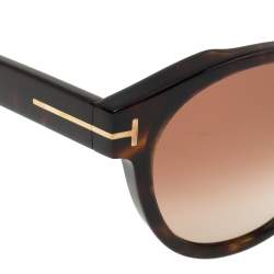Pre Owned Tom Ford Havana Brown/Brown Gradient FT615 Margaux-02 Round Sunglasses