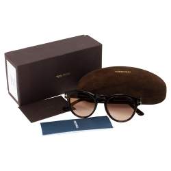 Pre Owned Tom Ford Havana Brown/Brown Gradient FT615 Margaux-02 Round Sunglasses