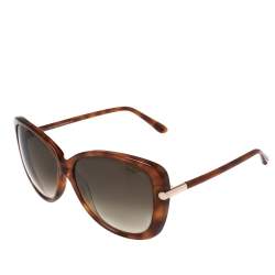 Pre Owned Tom Ford Blonde Havana/ Grey Gradient TF324 Butterfly Sunglasses