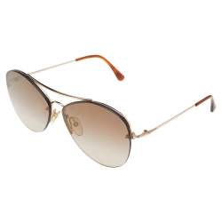 Pre Owned Tom Ford Gold Tone/ Brown Gradient Margret-02 Aviator Sunglasses