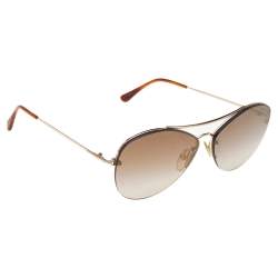 Pre Owned Tom Ford Gold Tone/ Brown Gradient Margret-02 Aviator Sunglasses