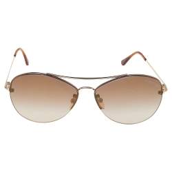 Pre Owned Tom Ford Gold Tone/ Brown Gradient Margret-02 Aviator Sunglasses