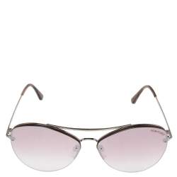 Pre Owned Tom Ford Silver Tone/Pink Gradient Margret-02 TF566 Aviator Sunglasses
