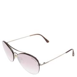 Pre Owned Tom Ford Silver Tone/Pink Gradient Margret-02 TF566 Aviator Sunglasses