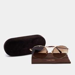 Pre Owned Tom Ford Brown TF565 Veronique Gradient Round Sunglasses