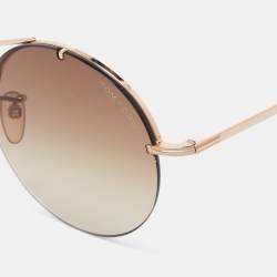 Pre Owned Tom Ford Brown TF565 Veronique Gradient Round Sunglasses