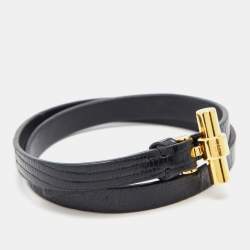 Tom Ford Black Leather T Buckle Wrap Bracelet