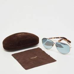 Pre Owned Tom Ford Brown/Blue Eva TF374 Mirror Aviator Sunglasses