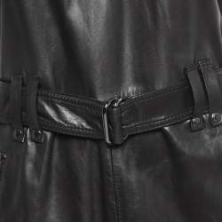 Tom Ford Black Leather V-Neck Belted Mini Dress M