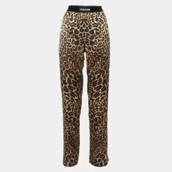 Tom Ford Brown Leopard Print Silk Wide Leg Pants S