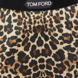 Tom Ford Brown Leopard Print Silk Wide Leg Pants S