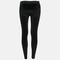 Pre Owned Tom Ford Black Velvet Jersey Logo Detail Leggings XS