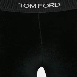 Pre Owned Tom Ford Black Velvet Jersey Logo Detail Leggings XS