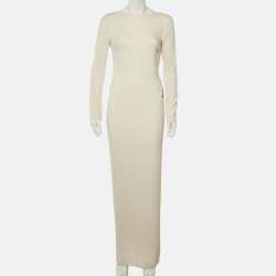 مملوكة مسبقًا فستان توم فورد كريب حرير كريمي ظهر مفتوح بتفاصيل سحاب صغير