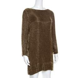 Tom Ford Brown Embellished Silk Draped Open Back Long Sleeve Dress S