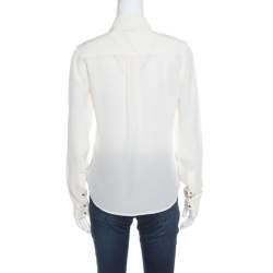 Pre Owned Tom Ford Cream Embellished Silk Epaulette Detail Long Sleeve Blouse S