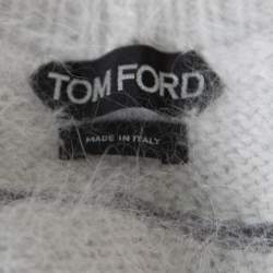 Tom Ford Grey Patterned Mesh Insert Angora V Neck Pullover XS
