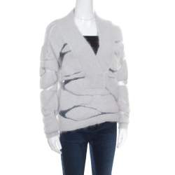 Tom Ford Grey Patterned Mesh Insert Angora V Neck Pullover XS