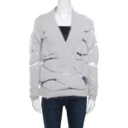 Tom Ford Grey Patterned Mesh Insert Angora V Neck Pullover XS
