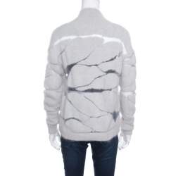 Tom Ford Grey Patterned Mesh Insert Angora V Neck Pullover XS