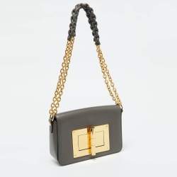 Tom Ford Grey Leather Small Chain Natalia Shoulder Bag