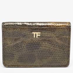 Tom Ford Green Ostrich Leg Leather Flap Card Holder