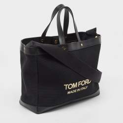 Pre Owned Tom Ford Black Canvas and Leather T Screw Tote